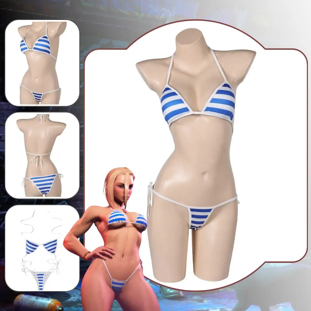 Disfraz de caza Cammy para mujer, traje de baño de fantasía del juego SF, bikini azul para adultos, traje de Carnaval de Halloween