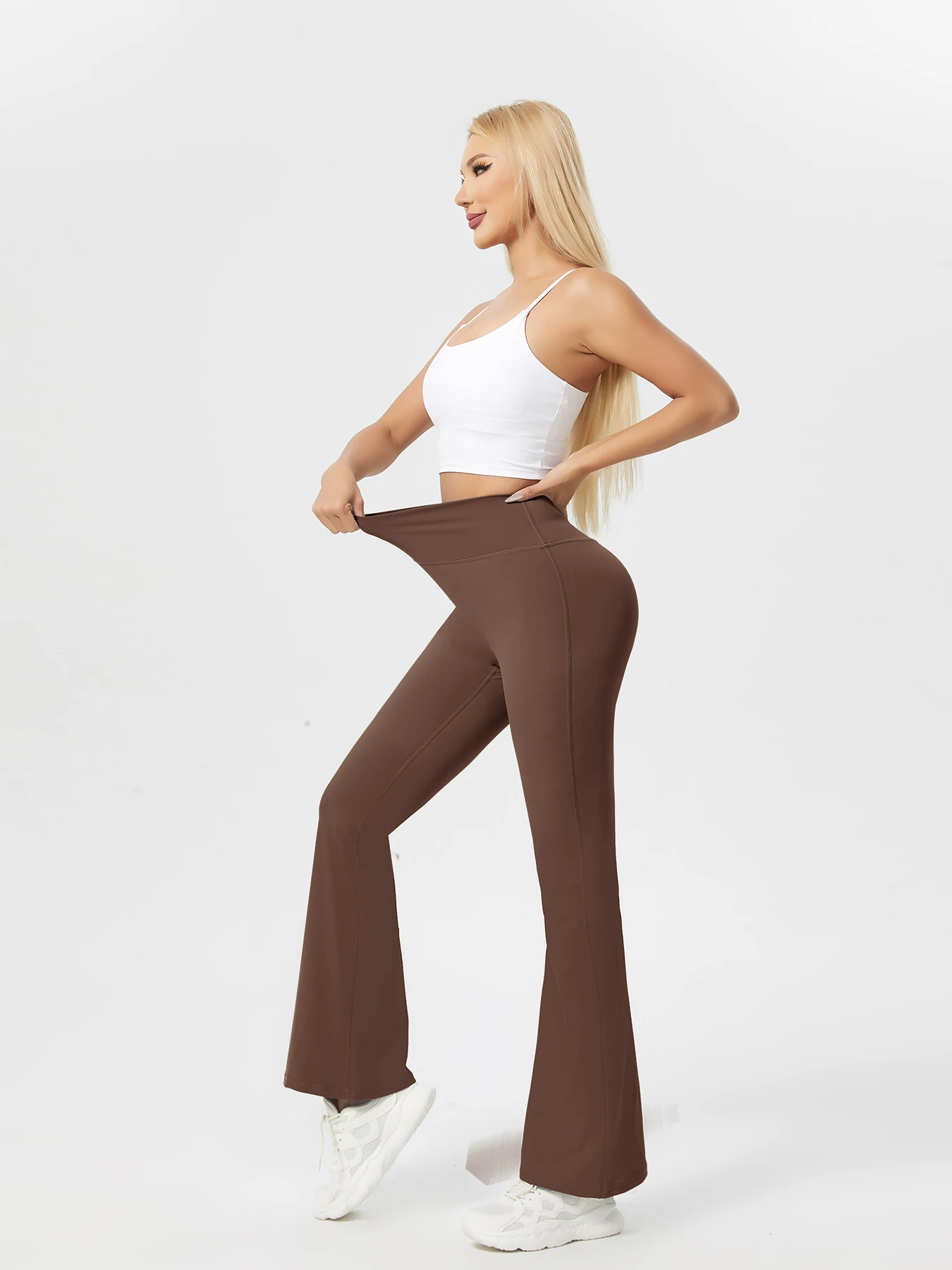 Gran oferta, mallas deportivas con fruncido en el trasero, pantalones de Yoga de Color sólido, mallas para mujer, pantalones de entrenamiento acampanados