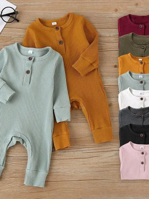Macacão de Bebê de Manga Longa Estilo Novo Primavera Outono, Cor Pura, Simples e Moderno, Roupa de Bebê para Engatinhar, Body...