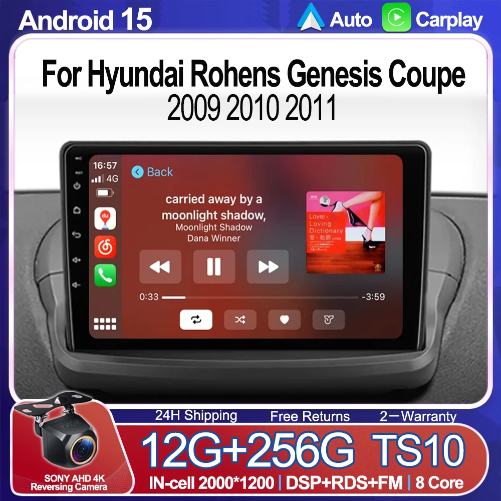 Pantalla Android 16 para Auto Hyundai Rohens Genesis Coupe 2009 2010 2011, Radio Multimedia con Navegación, Carplay Inalámbrico, Unidad Principal 5G