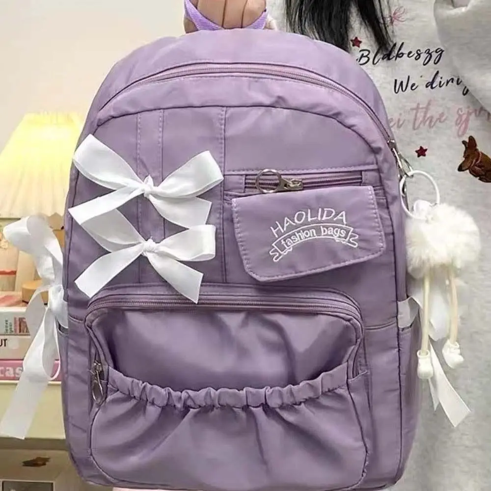 Tas Ransel Kanvas Manis dengan Pita, Kapasitas Besar, Gaya Harajuku, Tas Sekolah untuk Pelajar, Tas Penyimpanan, Tas Selempang Kanvas Gaya Kuliah, Tas Travel