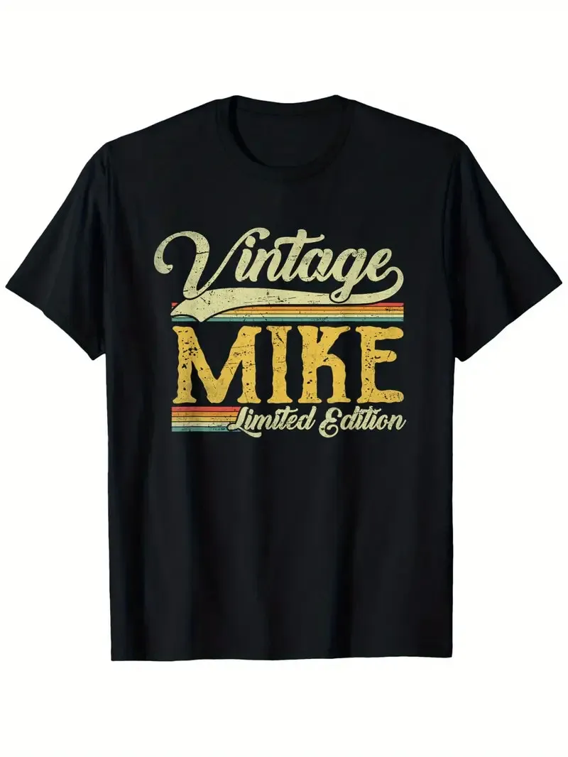 

Vintage Mike Limited Edition T-Shirt - Men's Casual Black Cotton Tee with Colorf