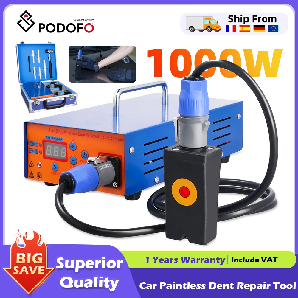 Podofo 1000W Macchina per la riparazione di ammaccature a induzione magnetica Set di strumenti per la riparazione di ammaccature senza vernice per auto Riscaldatore a induzione elettromagnetica
