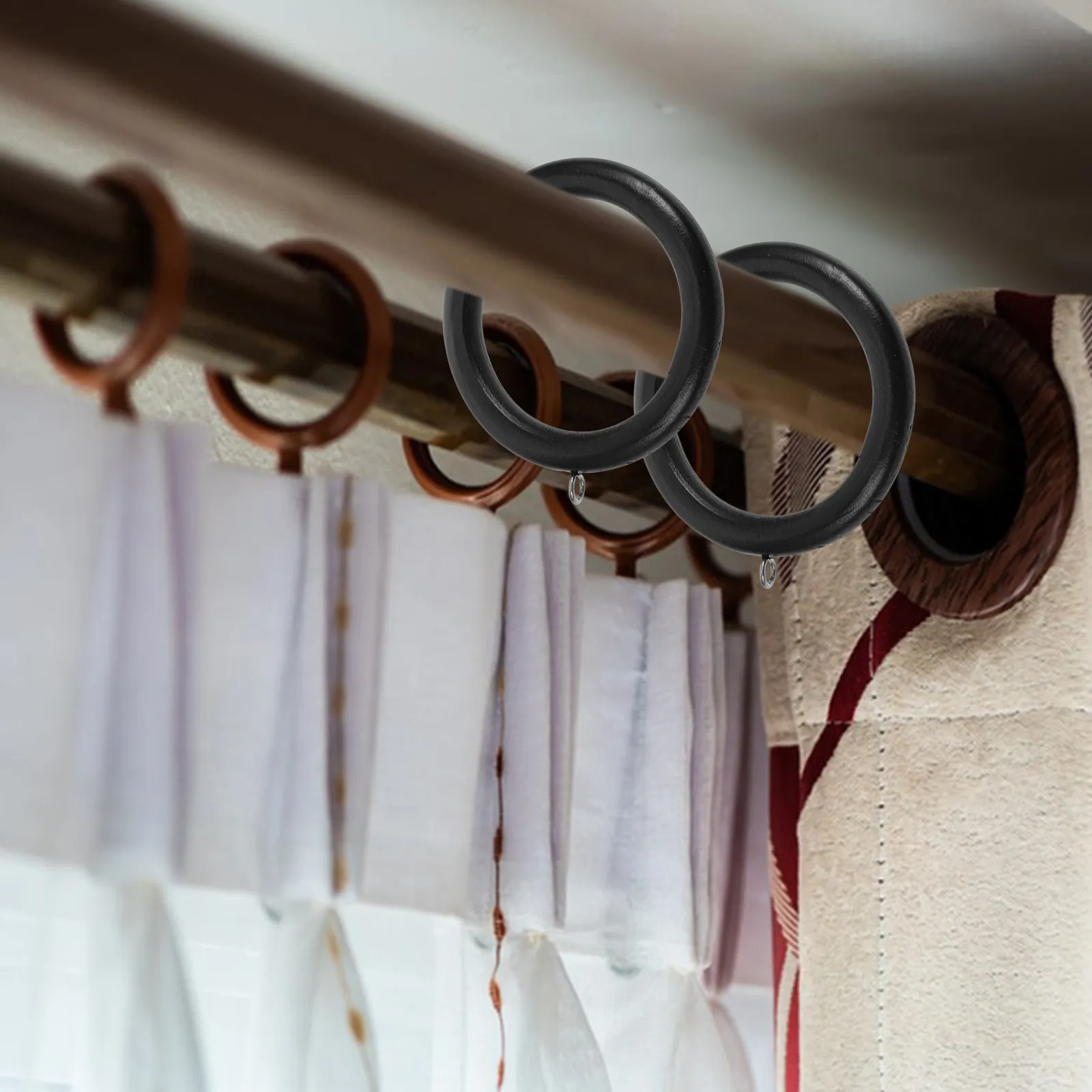 6Pcs Wooden Drapery Curtain Rings Elegant Natural Wood Round Ring Hooks for Curtains Easy Install No Tools Needed Stylish Rustic