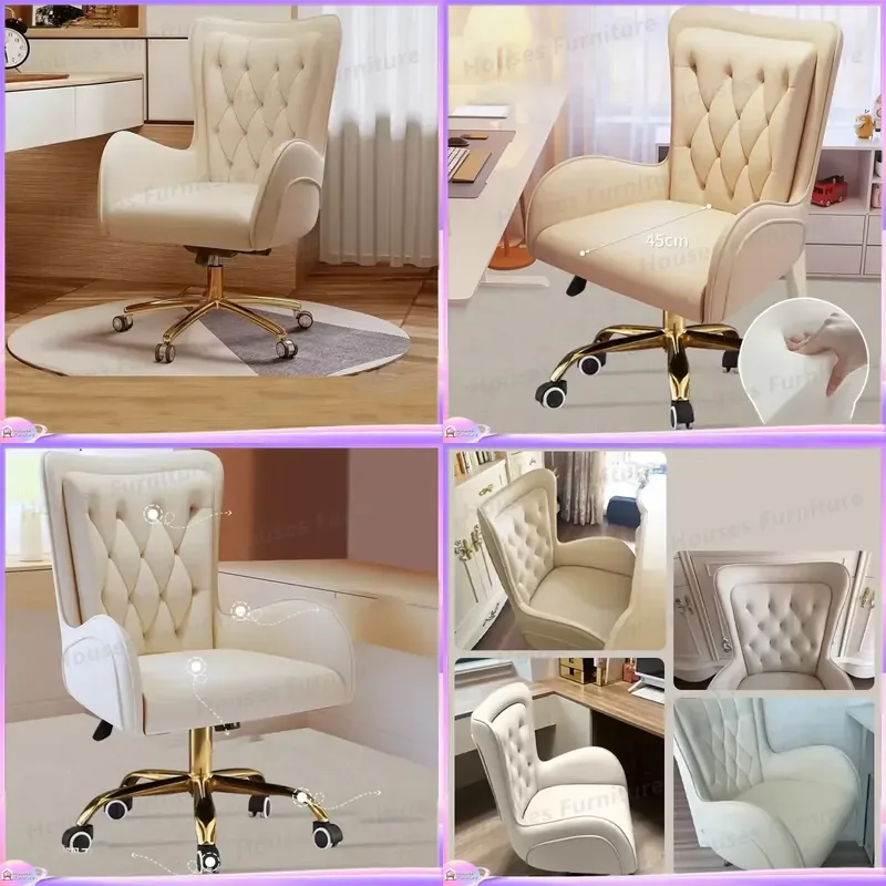 Luxury Gold Frame Office Chair Modern Swivel Computer Desk Chair Ergonomic Executive Seat High Back Rotating Gaming Chair for