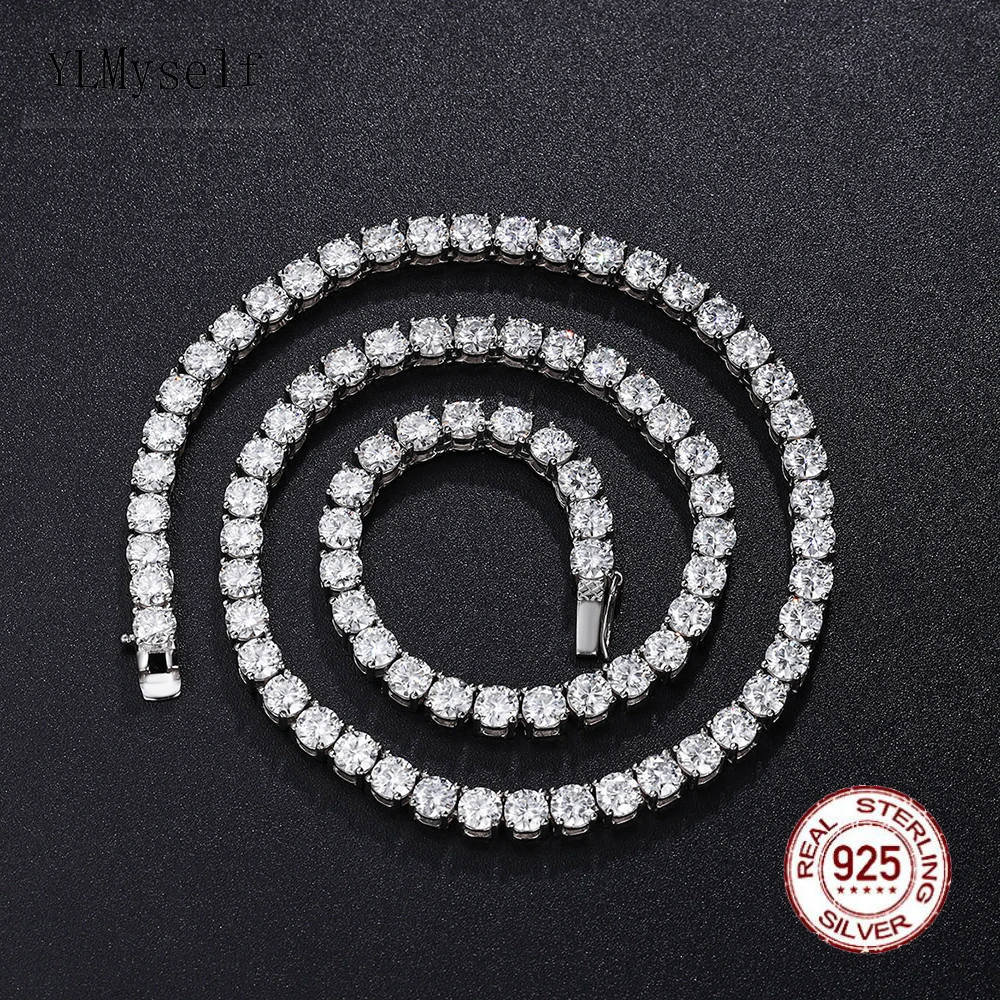 

5 mm White Cubic zircon Chain 15-24 Inch Hiphop Rock 925 Sterling Silver Tennis Choker Necklace For Men/Women