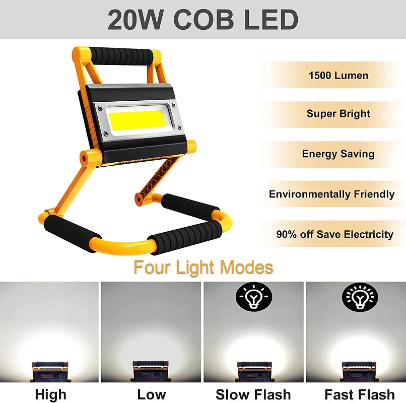 Powerful LED Work Light Portable COB Searchlight Floodlight USB Rechargeable Spotlight Waterproof Camping Lanterns Job Site Lamp