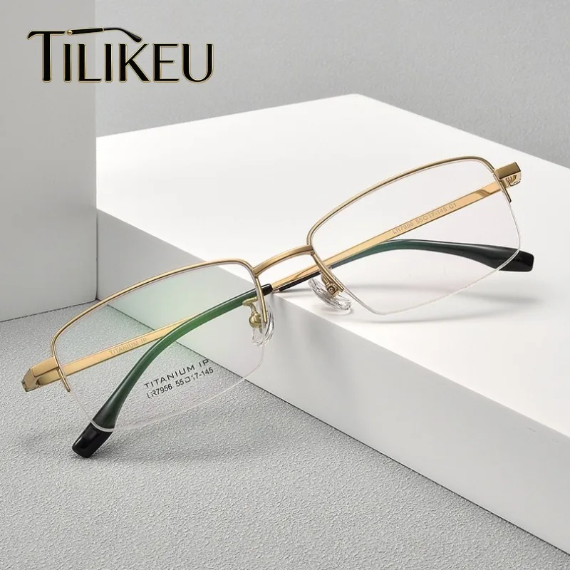

New Ultra-light Pure Titanium Business Semi-Rimless Glasses Frame Fashion Urban Men's Glasses Clear Lens Half-frame Eyeglasses