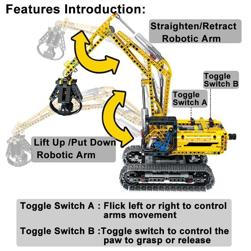 720 Piece Bricks Motorized Excavator Tracked Tractor Car Set Technical MOC Model Building Block Toy For Kids Boy Birthday Gifts