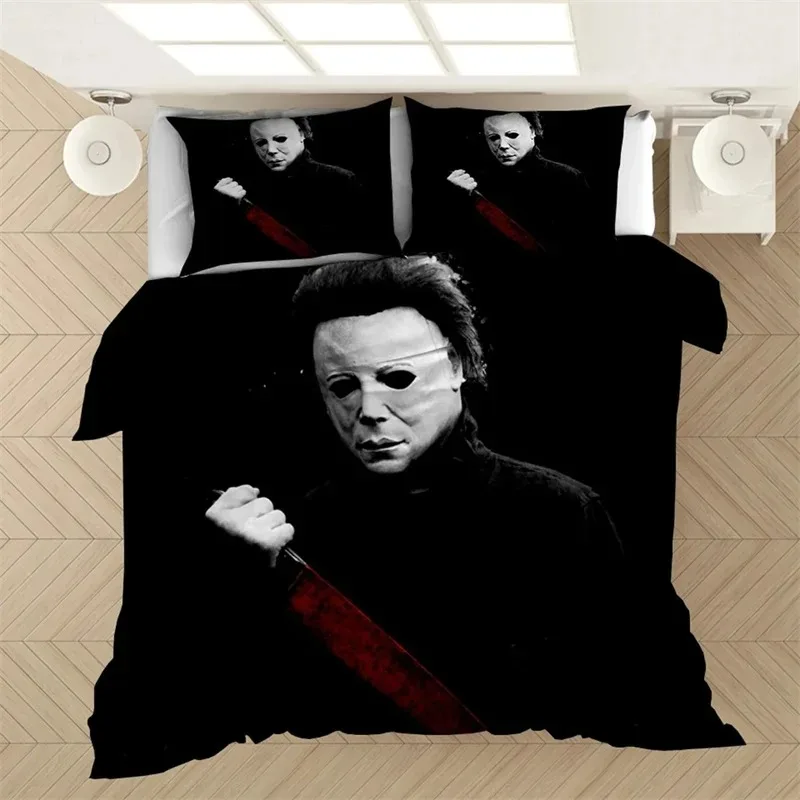 

3D Print Horror Michael Myers Halloween Bedding Set Boys Girls Twin Queen Size Duvet Cover Pillowcase Bed Kids Adult All Season