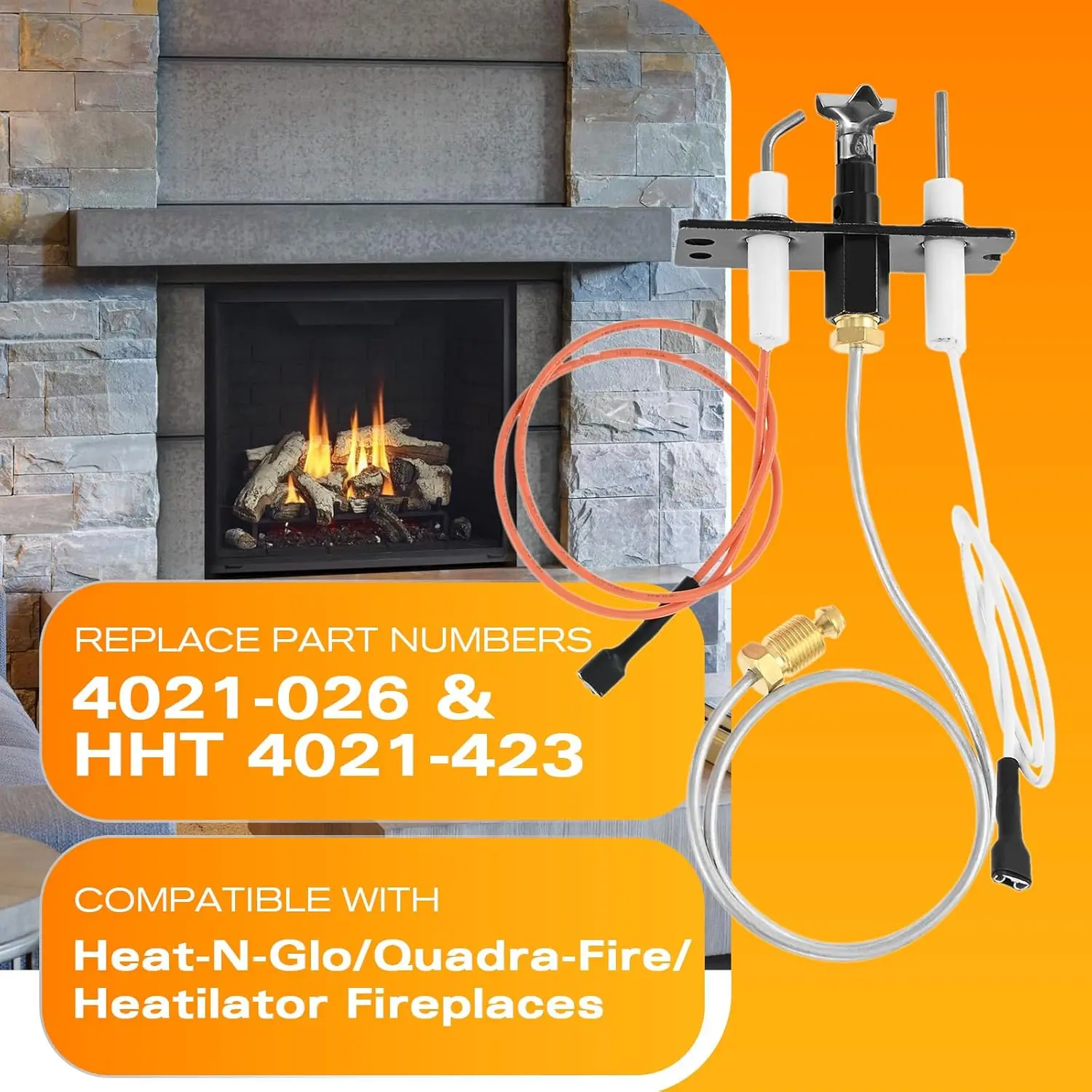 1pc Natural Gas Fireplace Pilot Assembly 4021-423 Propane Gas Compatible with Heatilator Heat N Glo and Quadra-Fire Fireplaces