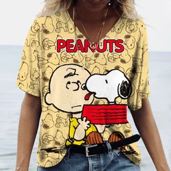 Fashion T Shirt For Women Snoopy cartoon print Short Sleeve Tops Casual V-neck Women's T-shirts Oversized Harajuku Tees Clothing