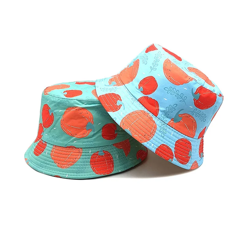 2024 Four Seasons Polyester Cartoon Pumpkin Print Bucket Hat Outdoor Travel Sun Cap For Child Boy and Girl 108