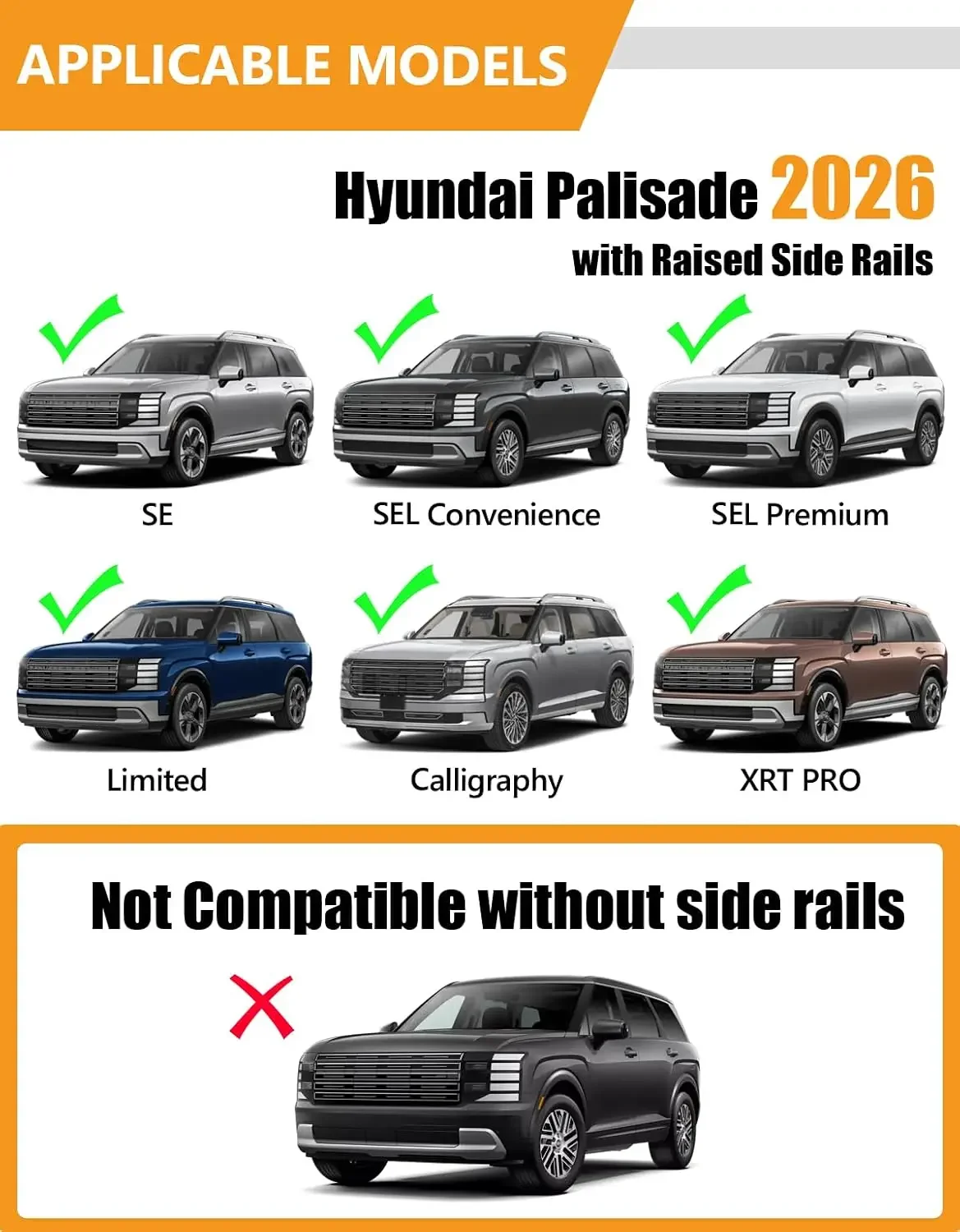 330lbs All Aluminum Roof Rack Cross Bars for Hyundai Palisade 2026 | with Raised Side Rails, Lockable Roof Rails Crossbar Roofto