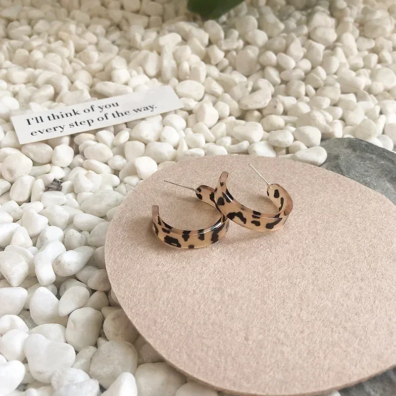 Retro Leopard Print C-shaped Acrylic Hoop Earrings for Women Vintage Female High-end Earrings Pendientes Largos Mujer Originales