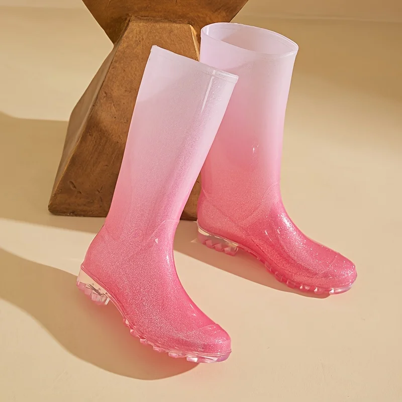 

Women's fashionable pink to white gradient rain boots - high-quality, slip-resistant, and comfortable PVC design