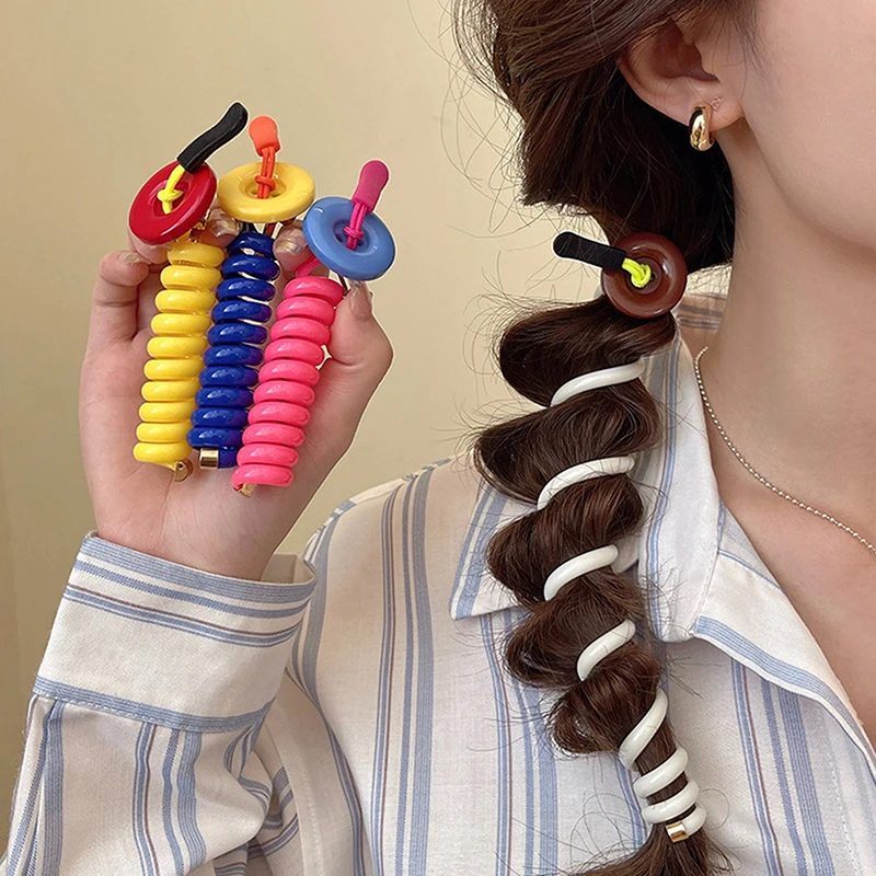 Elastic Telephone Wire Hair Ties Color Button Hair Ring Spiral Coil Rubber Band Ponytail Head Rope Women Girls Hair Accessories