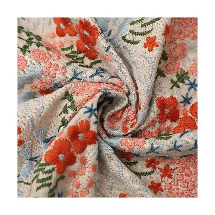 

Embroidery Flower Sea Fabric Bamboo Knot Cotton Hemp DIY Sewing Luggage And Bags Dress Fabric