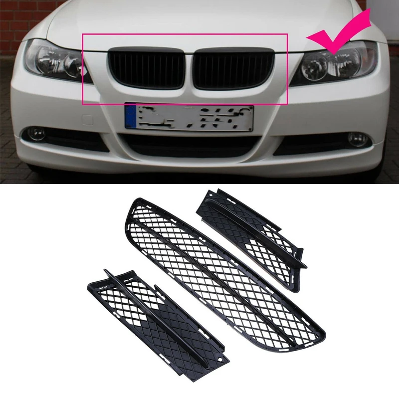 Front Lower Bumper Grilles Cover And Fog Light Lamp Cover For-BMW 3 Series E90 E91 2006-2008 51117134074 51117134081