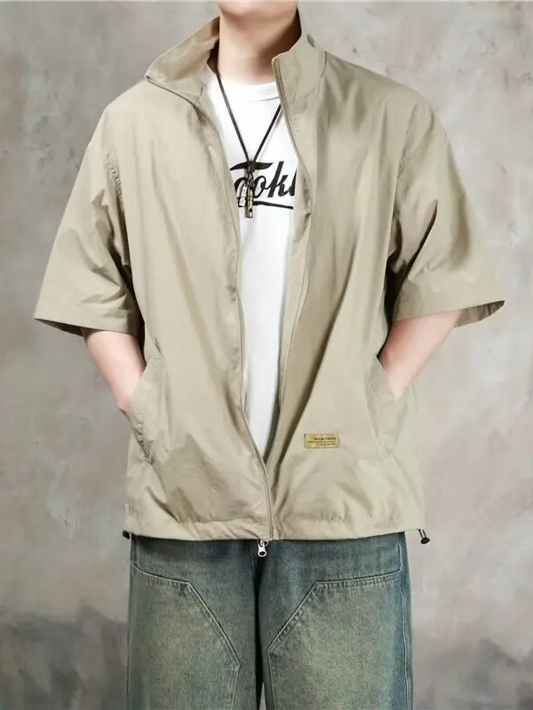 

Летний свободный крой ort Sve Воротник-стойка irt ex Повседневная молния с украшением Ветрозащитный легкий цвет Jaet