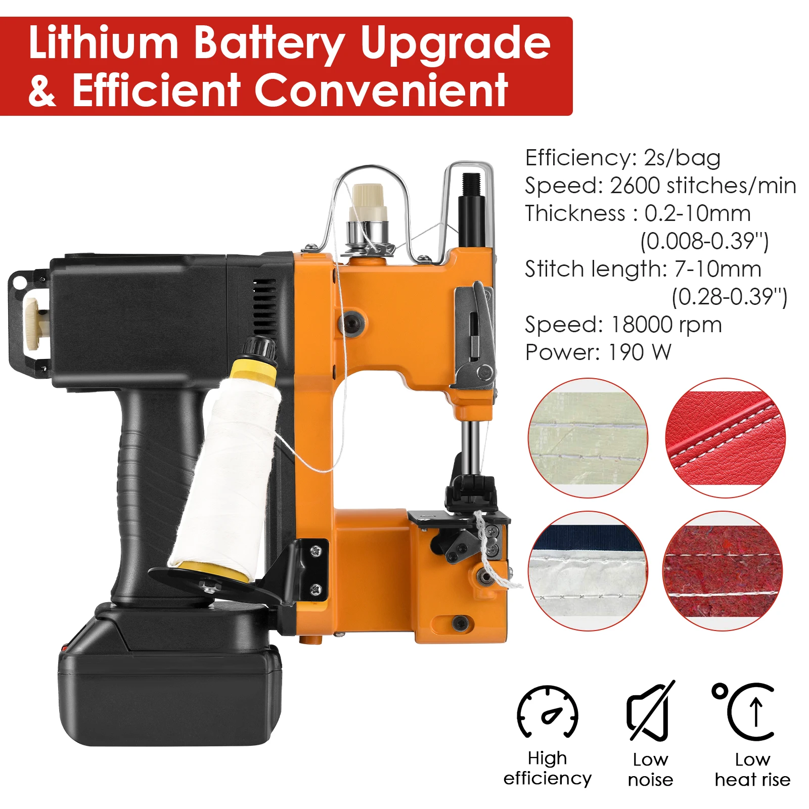 Electric Bag Sewing Machine 2200mAh Lithium Battery Handheld Industrial Packaging Sewing Machine for Hessian Canvas Fabric Bags