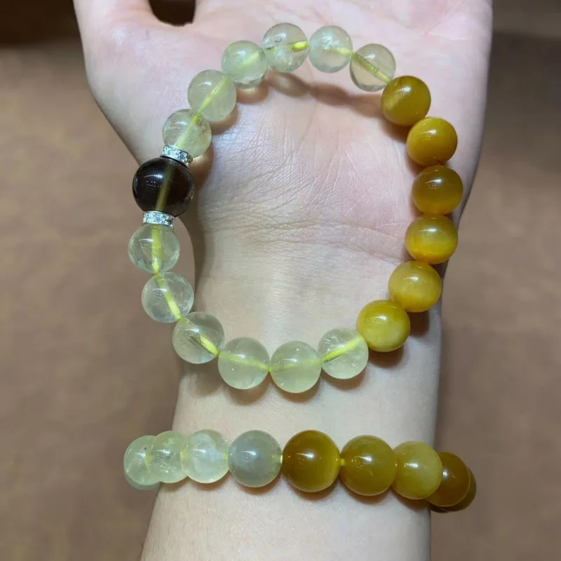 Multi-Gem Yellow Golden Tiger Eye Obsidian Beaded Bracelet New Style Fashionable Elegant Je