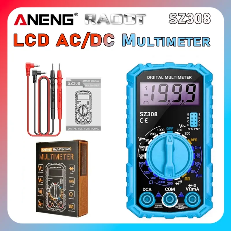 

ANENG SZ308 LCD Digital Multimeter AC/DC Voltmeter Ammeter High-precision Multi-function Tester Current Resistance Test Tools