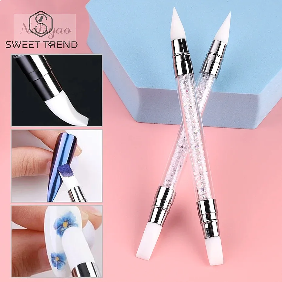 Adjustable Glue Stick Embossing Brush Double Head Silicone Nail Art Pen Professional Manicure Carving Flower Sculpting