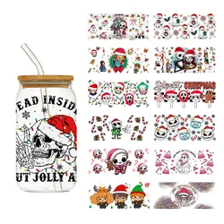 1PCS Horro Christmas Spooky skeleton Series Glass Cup Decoration 16OZ Waterproof Sticker Christmas UV DTF Cup Wrap