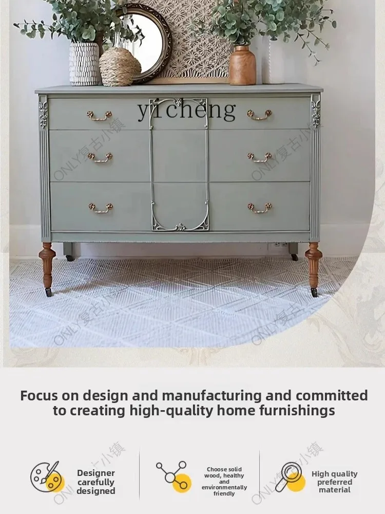 

French Retro Chest of Drawers Solid Wood Entryway Cabinet Living Room Hallway Wall Storage Cabinet Customizable