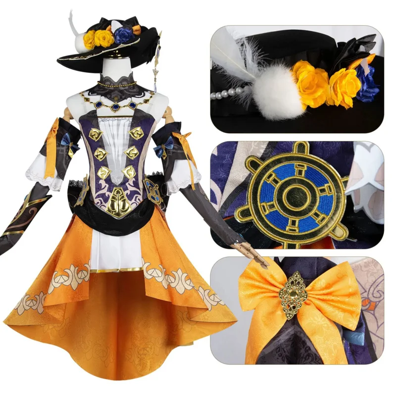 XS-3XL Navia Cosplay Full Set With Hat Genshin Impact Cosplay Fountain Navia Cosplay Shoes' Dress Outfit Uniform