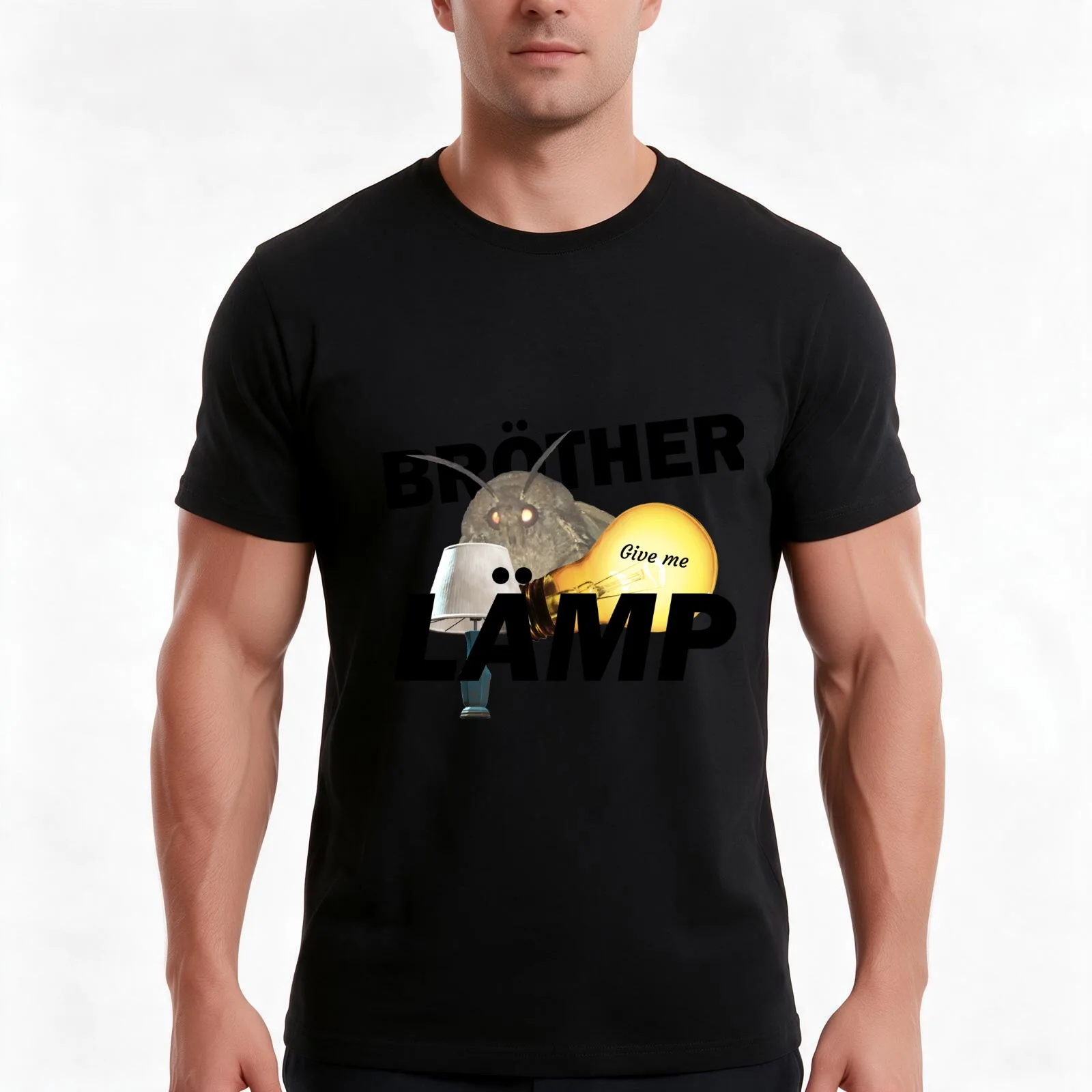 Moth lamp T-Shirt, Summer Casual Cotton Tee, Oversized Streetwear Tops, Vintage Graphic Print, Loose Fit Short Sleeve