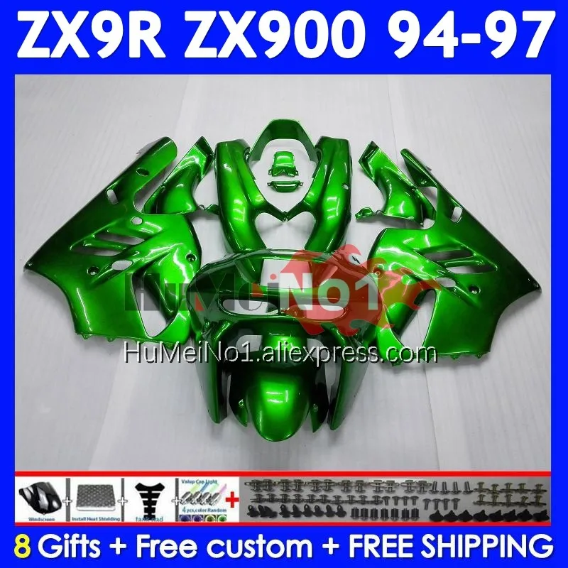 Metallic Green Body Kit For KAWASAKI NINJA ZX-9R 900CC ZX 9 R 9R 900 212No.0 ZX9R 94 95 96 97 ZX900 1994 1995 1996 1997 Fairings