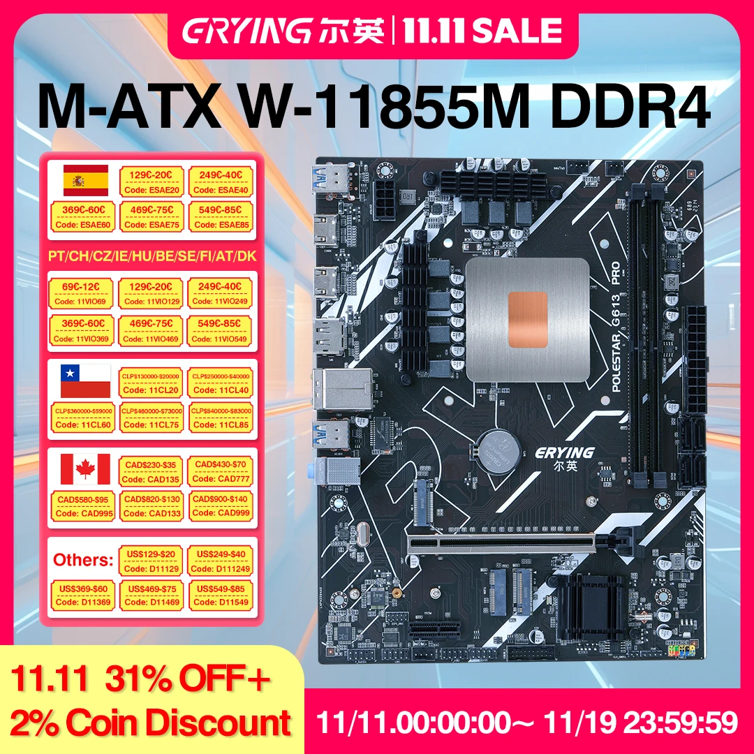 ERYING Kit Xeon W 11855M CPU اللوحات الأم كومبو Interposer 2.6 جيجا هرتز 6C12T DDR4 RAM LGA1151 لتقوم بها بنفسك ألعاب الكمبيوتر كاملة سطح المكتب placa Mama