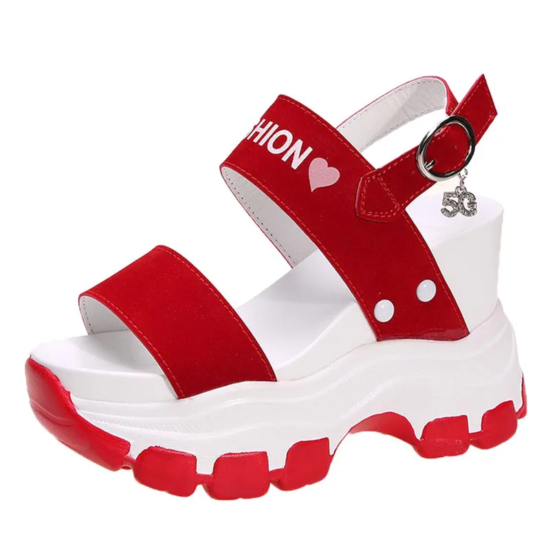 Sandali con plateau sport New Summer Chunky tacchi alti scarpe con zeppa femminile per donna Fish Toe Red Fashion Red Sandalia Feminina