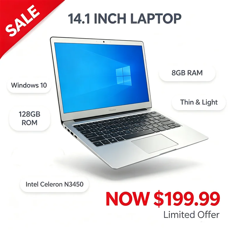 14.1 INCH Laptop PC Notebook 8GB RAM 128GB ROM Windows 10 Intel