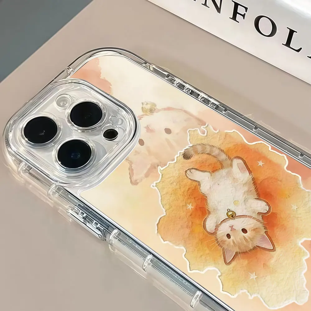 Warm Watercolor Bell Cat Phone Case For iPhone 13 14 15 12 11 16 18 17 Pro Max 7 8 15 16 Plus 18 17 X XS XR Air Mirror TPU Cover view 3