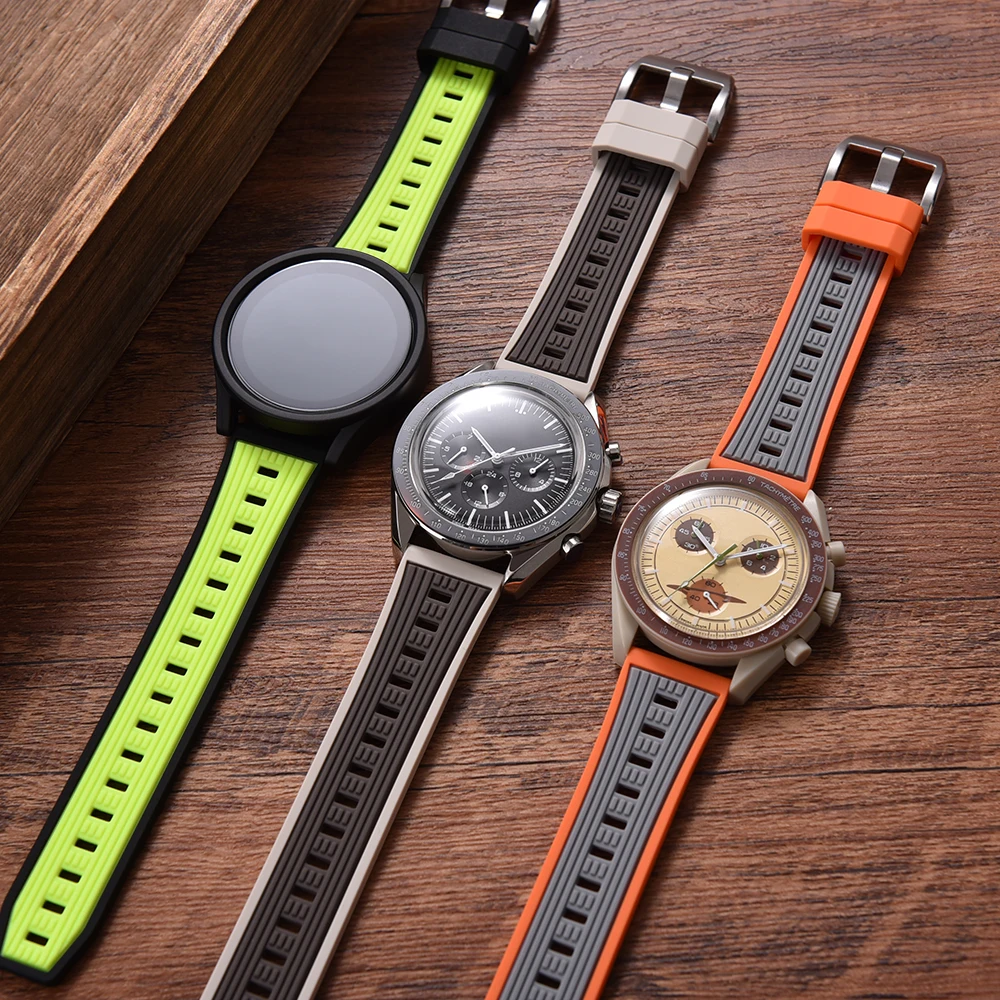 20mm 22mm dégagement rapide double couleur gazeux Silicone bracelet de montre Sport Silicone caoutchouc étanche plongée bracelet de montre pour hommes femmes