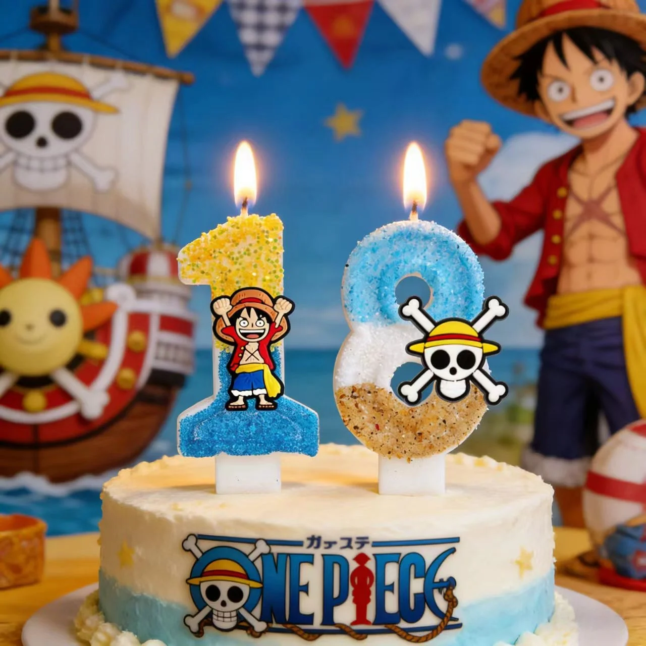 Cartoon One Piece Thema Luffy Kerze Nummer 0-9 Geburtstagstortenkerzen Dekorationen Geburtstagsparty Tortendekoration Babyparty Geschenk