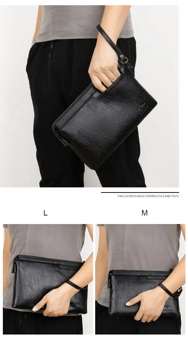Clutch Bag Man PU Leather Fashion Card Holder Wallet Phone Pouch Hand Wrist Strap Envelope Male Purse