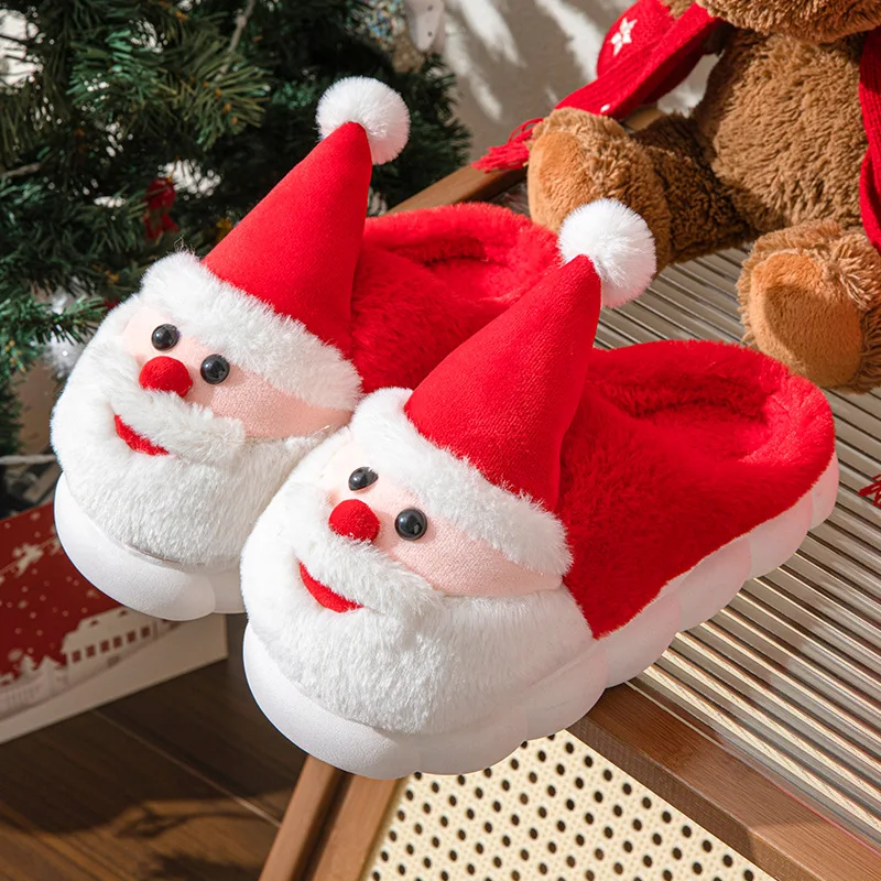 New Kawaii Winter Warm Slipper Christmas Fashion Snow Cold Warm Home Cotton Slippers Women Girls Shoes Cute Santa Claus Footwear