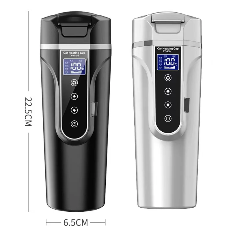 Portable Car Heating Cup Stainless Steel Touch Screen Digital Display Water Warmer Bottle Thermos Cup 12V/24V 500ml Car Kettle