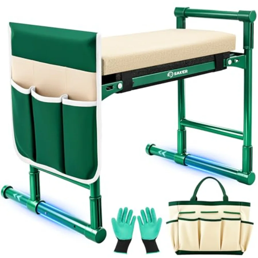

Garden kneeler and seat for elderly gardening use, steel frame with soft kneeling pad, black color, 500LB capacity, foldable lu