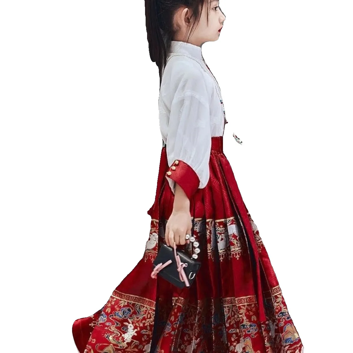 새로운 골동품 스타일 세트 여자를위한 중국 Hanfu 드레스 전통 말 얼굴 스커트 정장 어린이 공주 한복