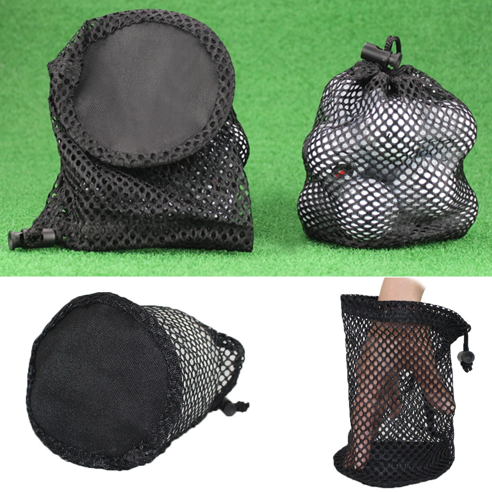 Tennis Golf Accessories Sports Mesh Net Black Nylon Carrying Bag Drawstring Pouch Golf Mesh Bag Golf Storege Bag Golf Ball Bags