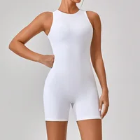 Sleeveless Sport Full Body Jumpsuit Back Zipper Women Unitard Gym Short Playsuit Yoga Wear Female Fitness Overalls Romper White - Image 5