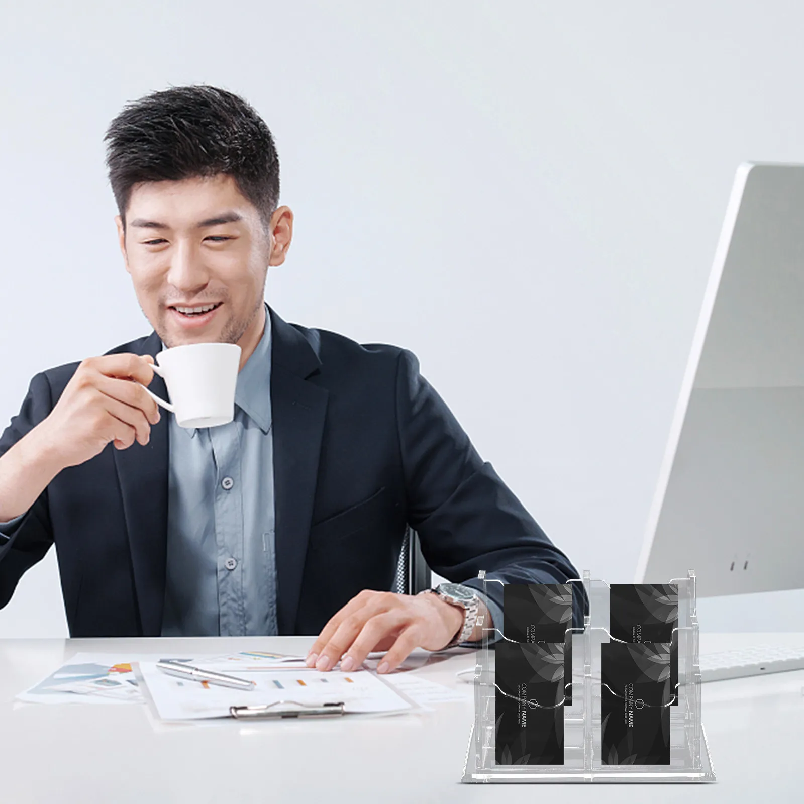 

Настольная подставка для визиток из премиального акрила: Прозрачный органайзер для офиса, приемной, конференц-зала, прочный держатель для карт