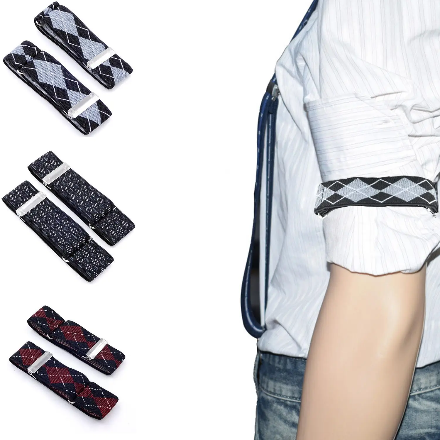 

1 Pair Elastic Adjustable Armband Anti-Slip Shirt Sleeve Holders Arm Band Sleeve Bracelet Anti-Slip Shirt Sleeve Holders