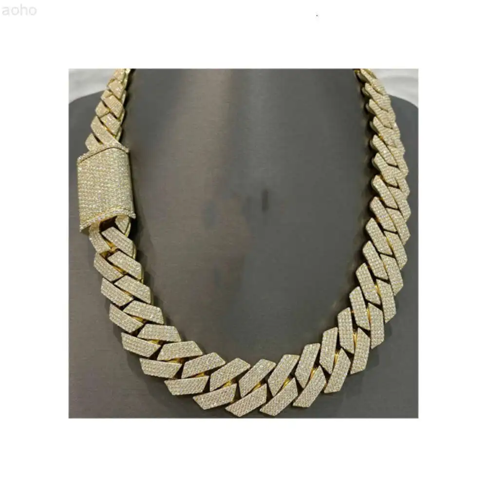 

20mm Miami Cuban Link Chain Vvs Moissanite Diamond Stubbed 925 Sterling Silver Gold Plated 18-24