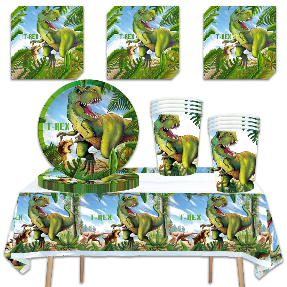 61pcs/lot Jurassic Tyrannosaurus Rex Dinosaur Children's Birthday Party Boy Favor Paper Cup Plate Napkins Decoration Tablecloth